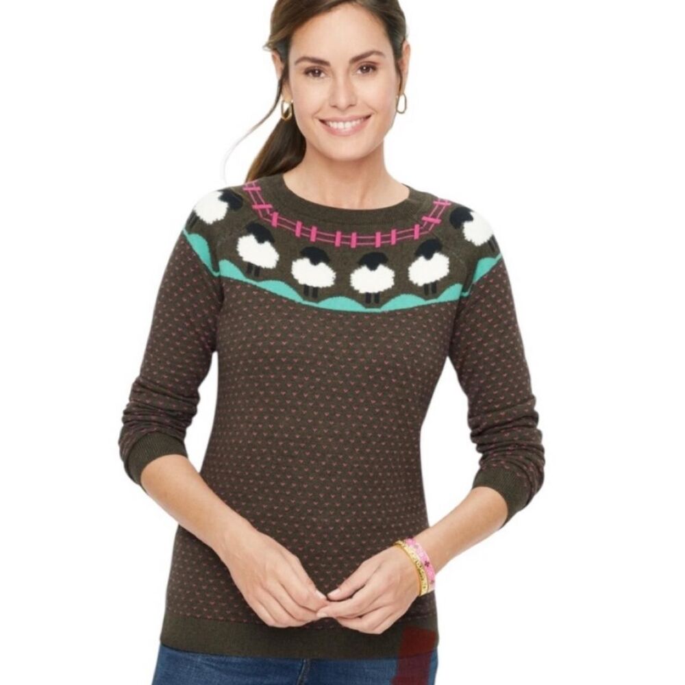 Talbots Sheep Yoke Sweater M/P NWT Raglan Crewneck Cabincore Cottage